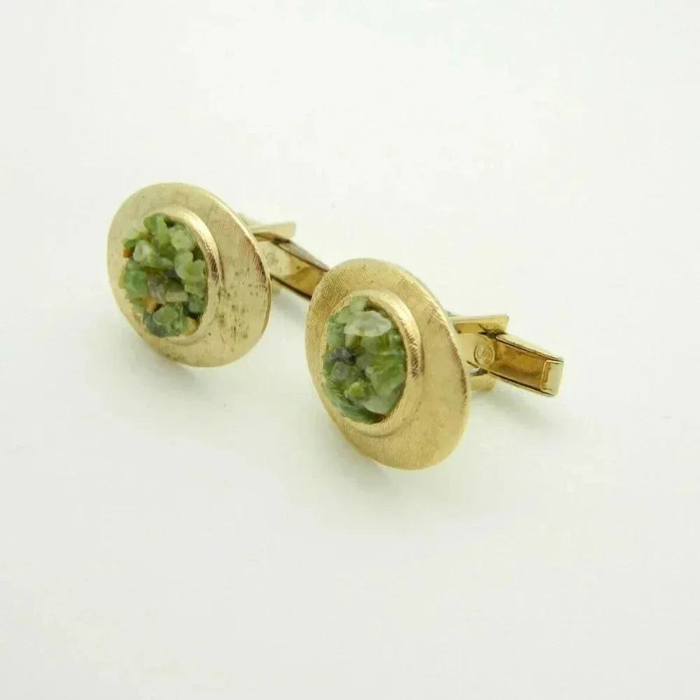 Swank Green Jade Chip Cluster Gold Tone Cufflinks